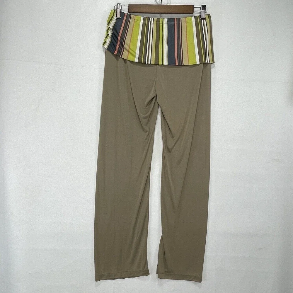Women Shirred Side Skirted Leggings Sz One Size P Beige Stripes